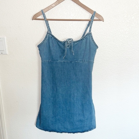 Hollister Dresses & Skirts - Hollister Chambray Tank Fitted Bodycon Tie Keyhole Front Pull On Mini Dress